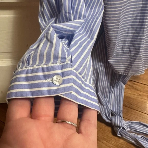 Zara Striped Blue Wrap around Blouse 3/4 sleeve XS - Picture 4 of 8